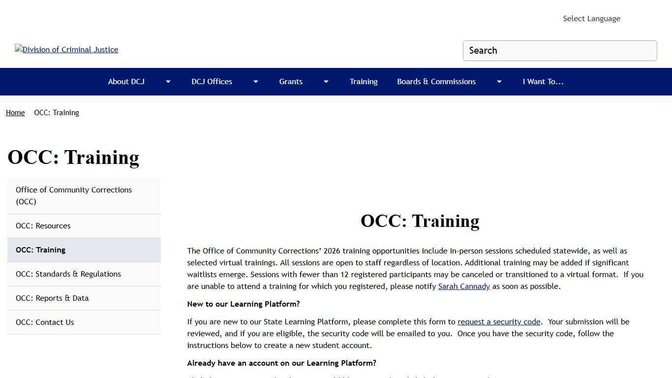 OCC: Training Division of Criminal Justice