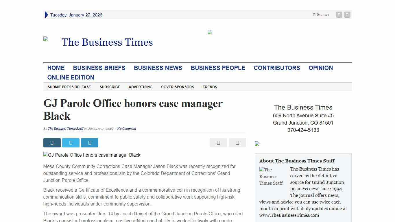 GJ Parole Office honors case manager Black – The Business Times